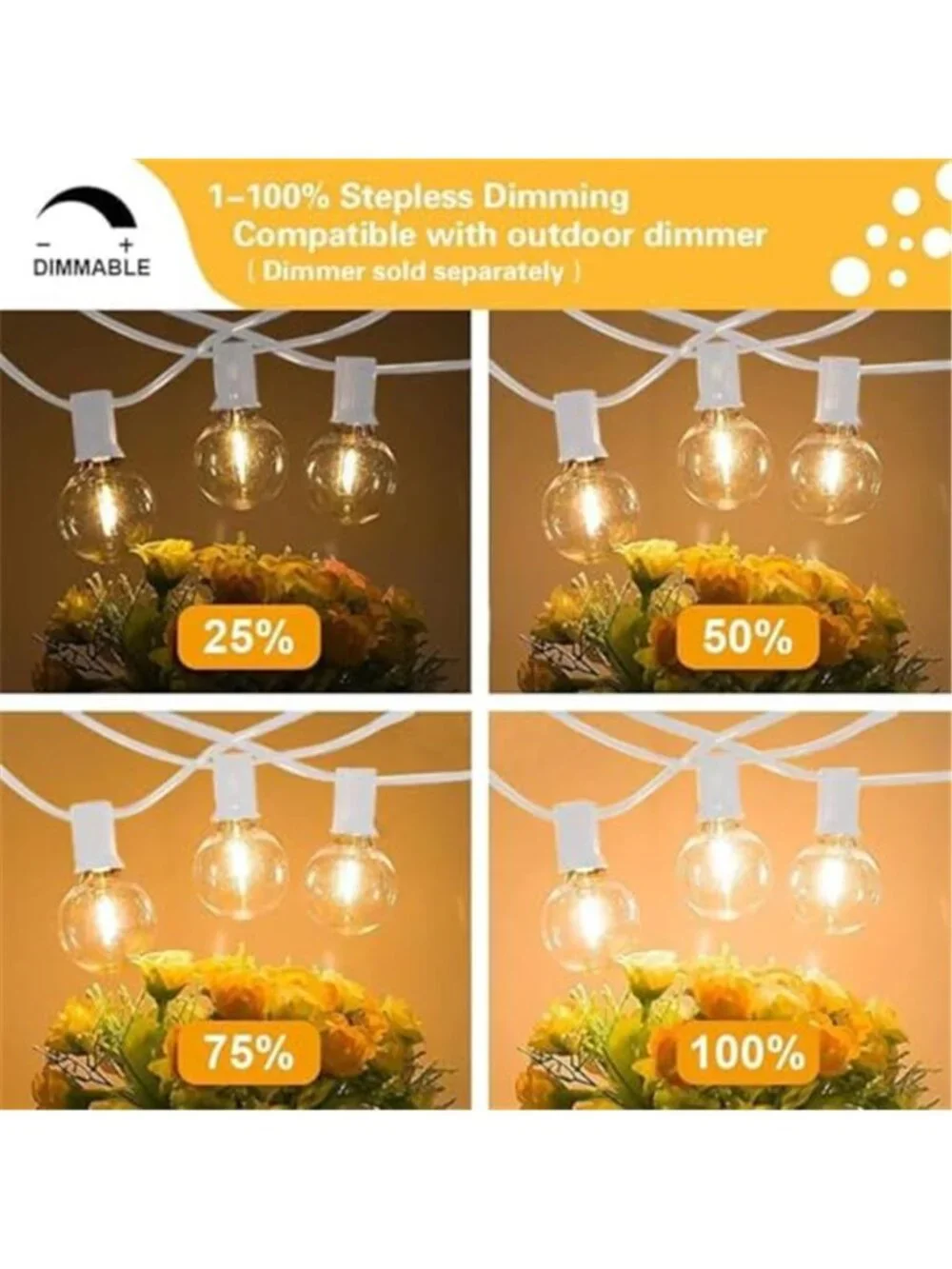 White Outdoor String Lights, 48FT White Patio Lights with 25 G40 Shatterproof
